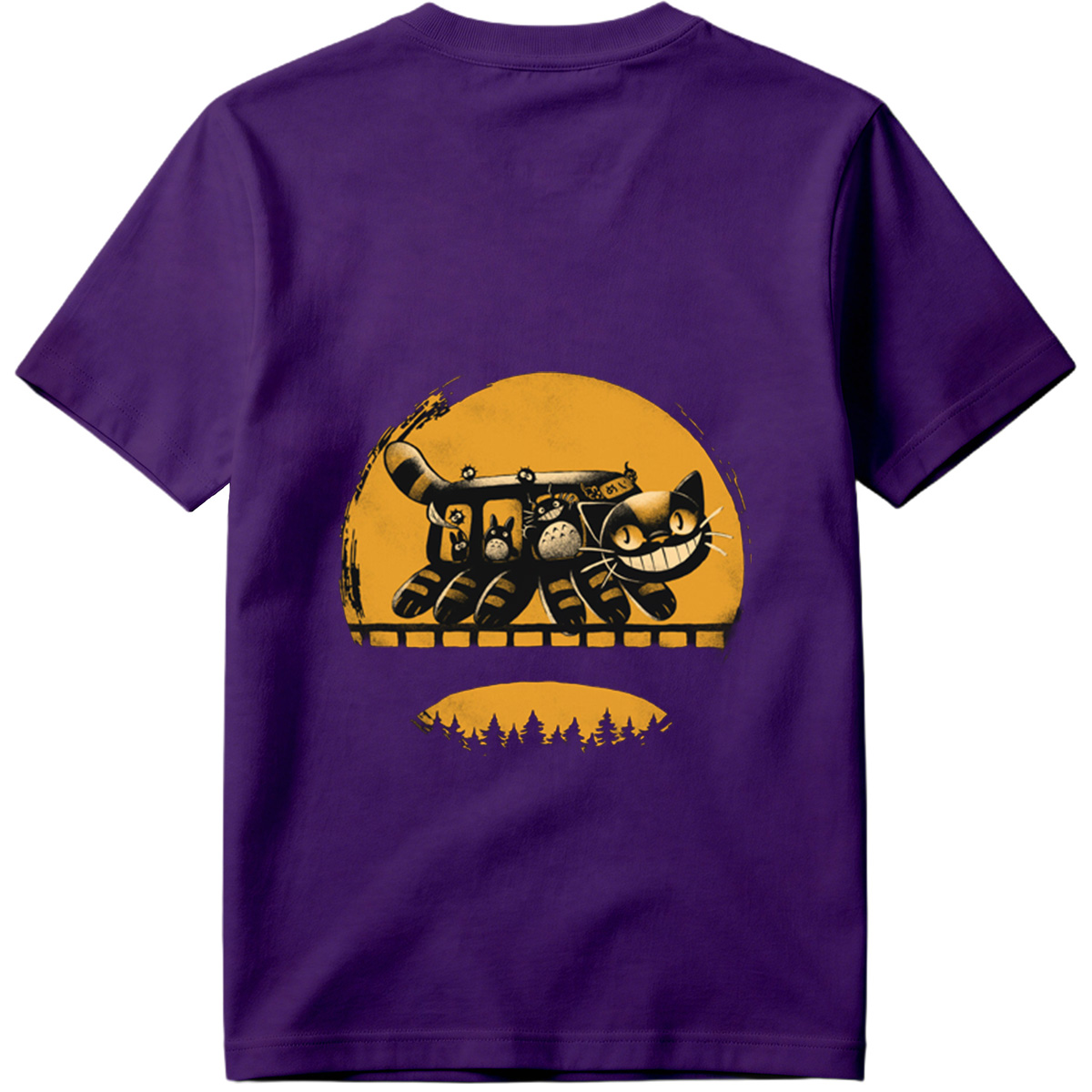Catbus and Totoro on a Moonlit Journey - Tee