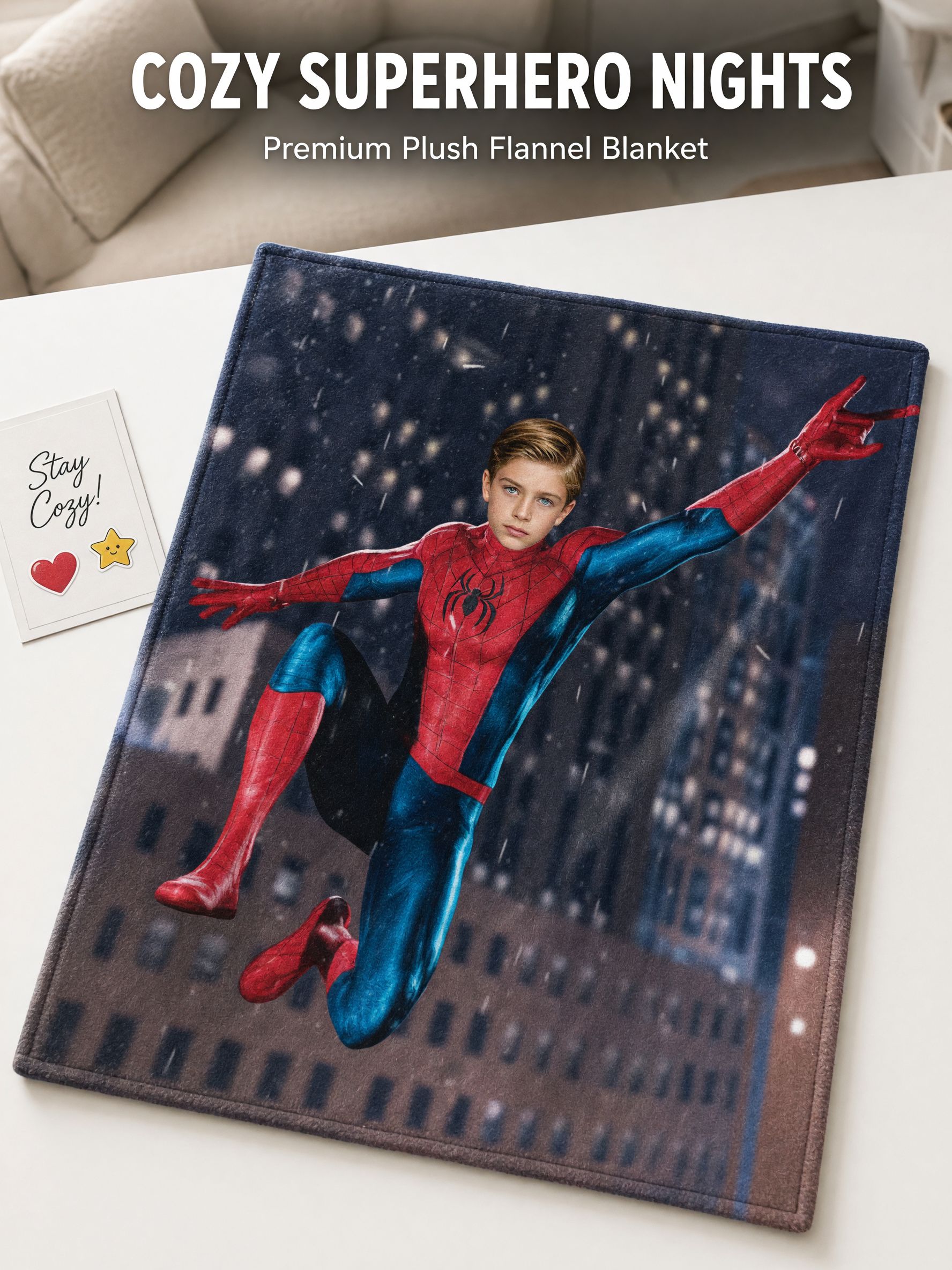 Custom Face Superhero Flannel Throw Blanket Ultra Soft Anti-Pilling Personalized Bed Gift
