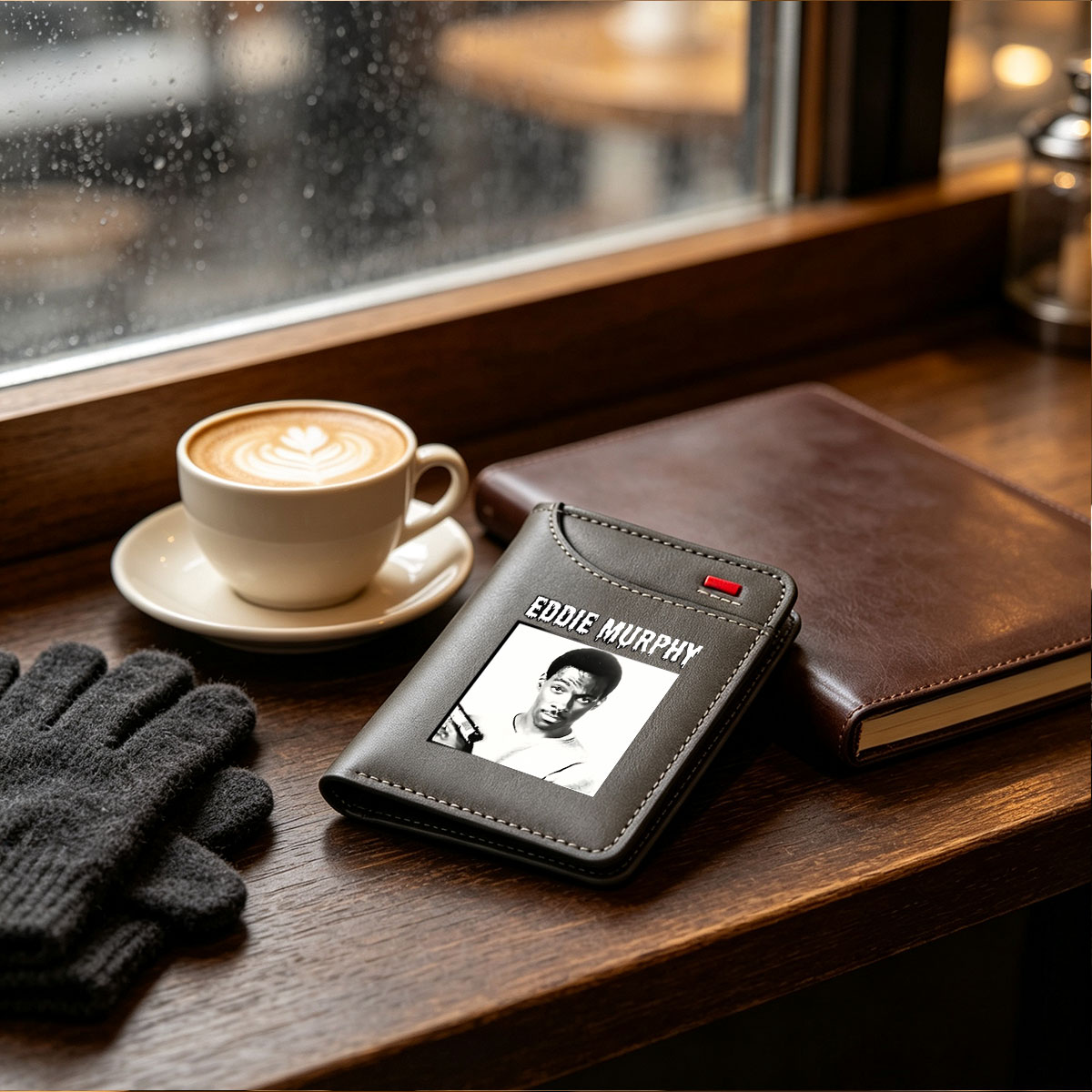 Eddie Murphy Holding Gun in Black and White Portrait - Vertical Style Wallet