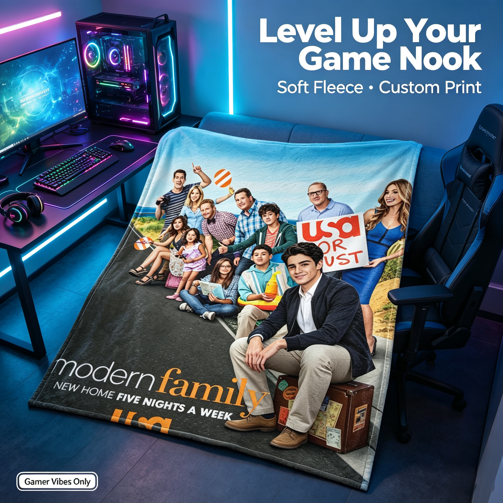 Custom Face Blanket Modern Family Flannel Blanket for Cozy Nights at Home – Perfect Gift or Giveaway for Fans of the USA Network Show