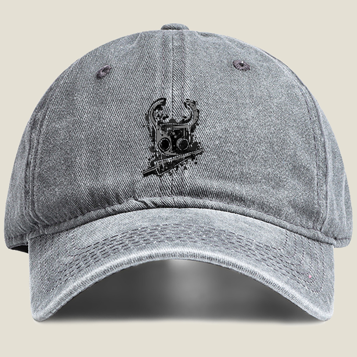 Gas Mask with Horns and Knife - Washed Denim - Baseball Cap