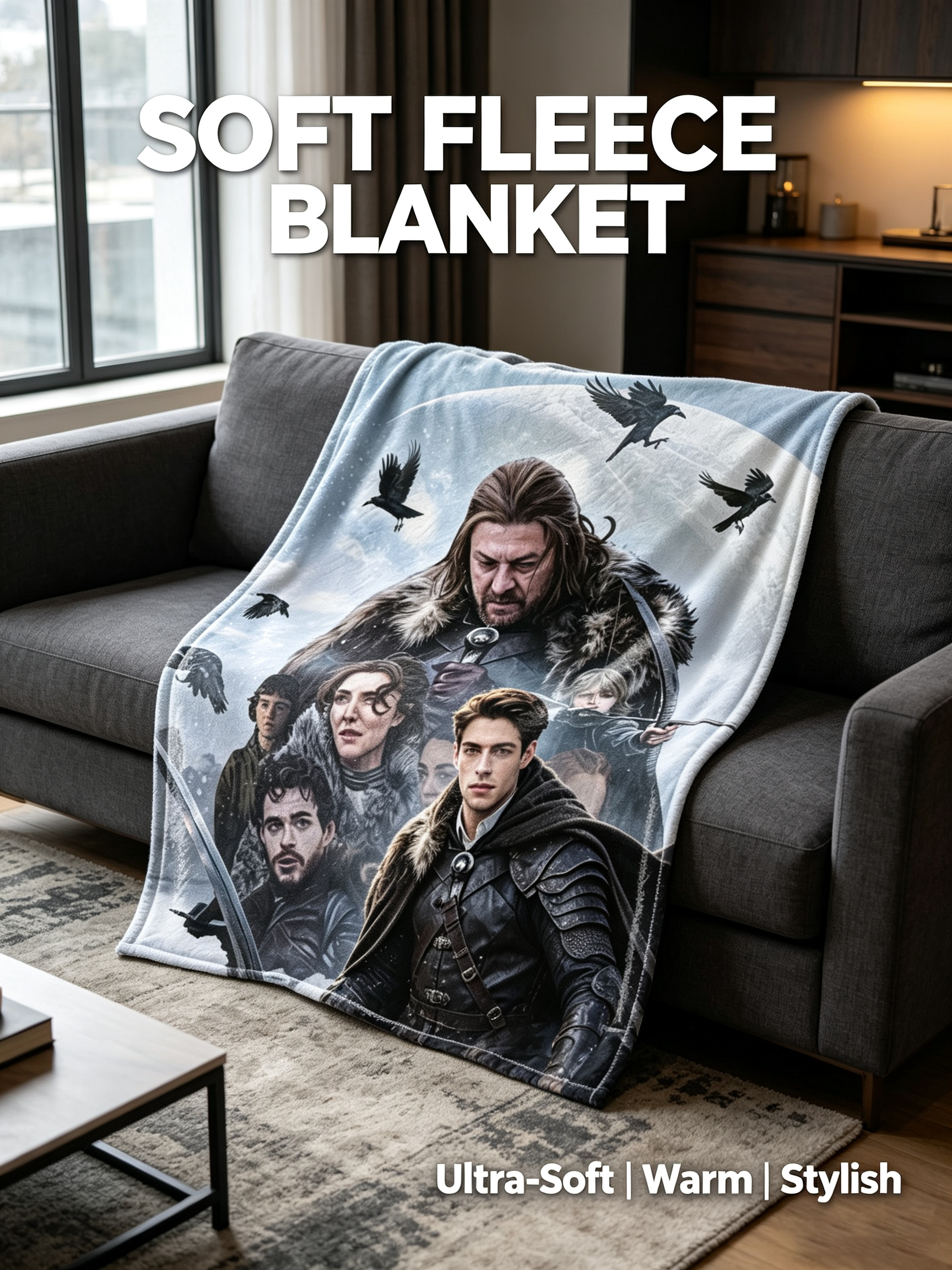 Custom Face Blanket Game of Thrones Characters Flannel Blanket Cozy Winter Gift for Fans and Collectors