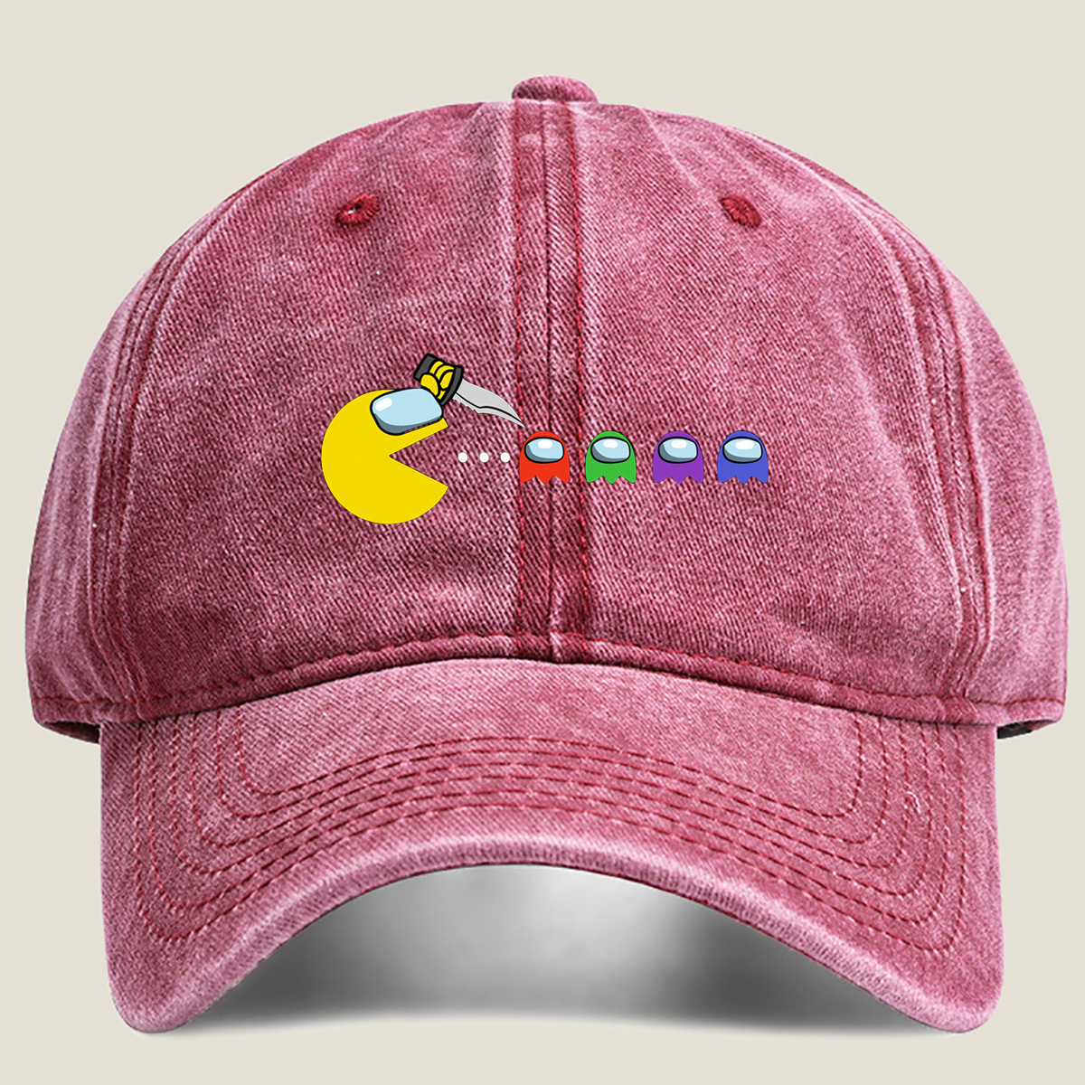 Pac-Man Meets Among Us Characters - Washed Denim - Baseball Cap