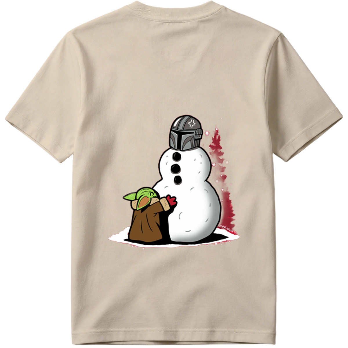Baby Yoda Builds Snowman with Mandalorian Helmet - Tee