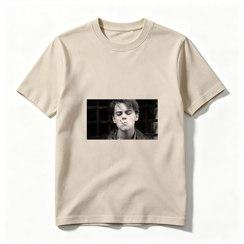 Leonardo DiCaprio smoking a cigarette in a black and white scene - Tee
