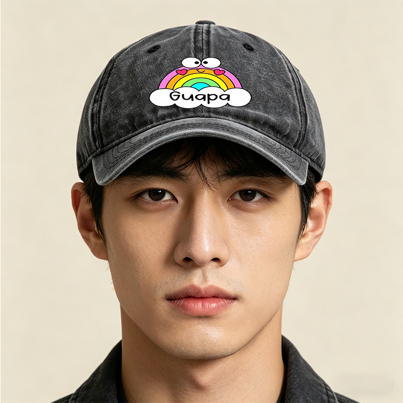 Unisex Classic Washed Cap with Rainbow Heart Eyes and 