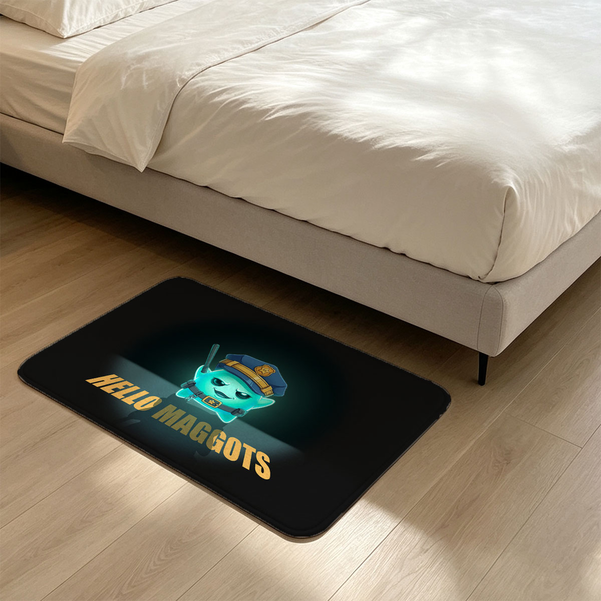 Hello Maggots: Police Officer Character with Badge and Baton - Flannel floor mat