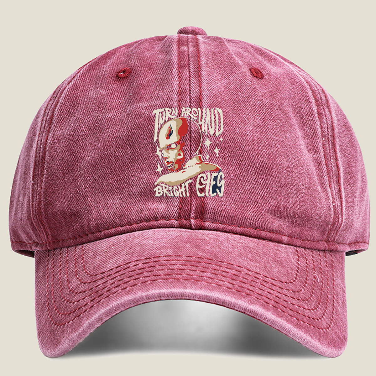 Turn Around Bright Eyes: Skull Character Design - Washed Denim - Baseball Cap