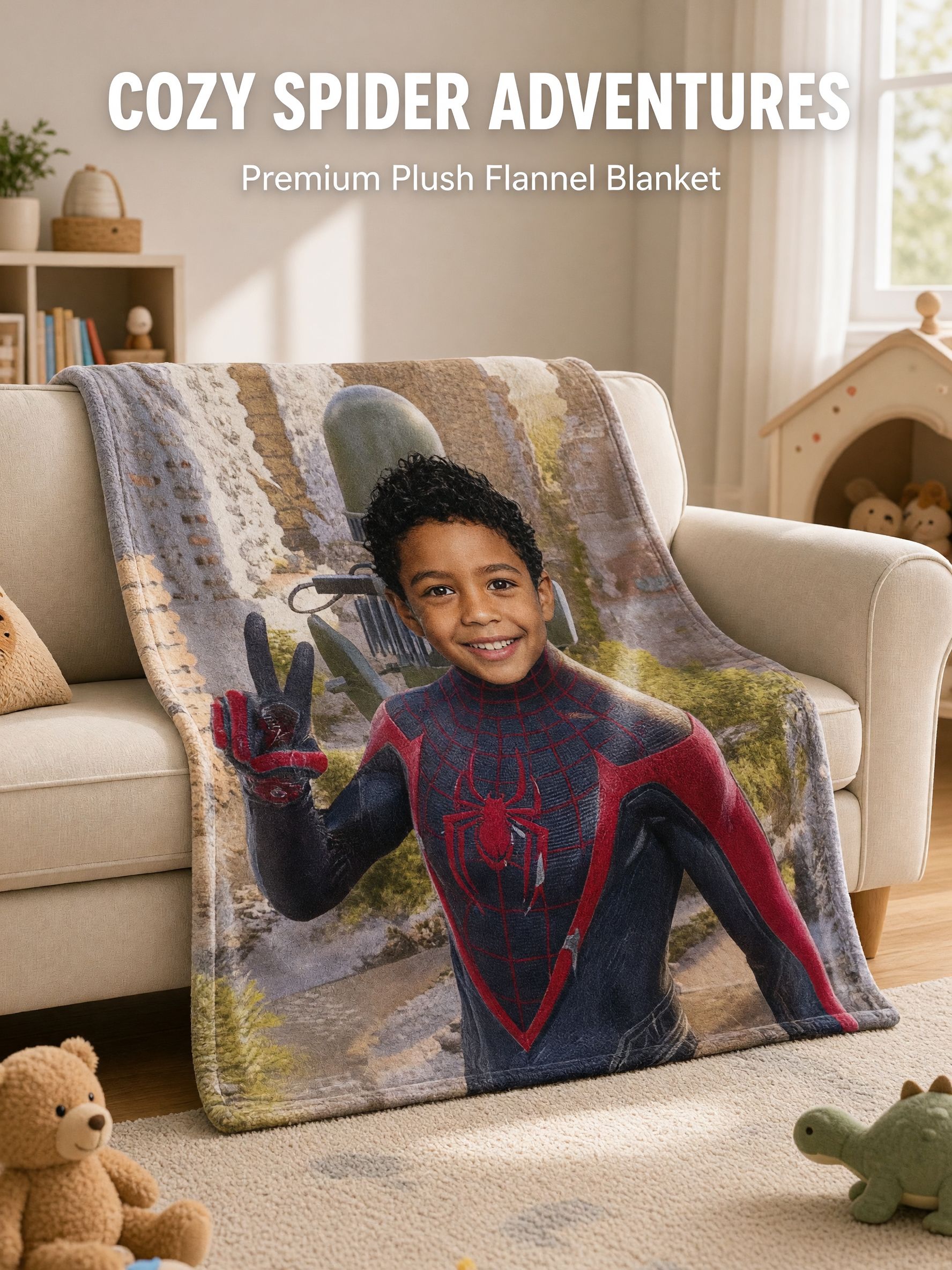 Custom Photo Blanket Personalized Superhero Portrait Ultra Soft Flannel Throw for Kids Bed Couch Cozy Keepsake Gift