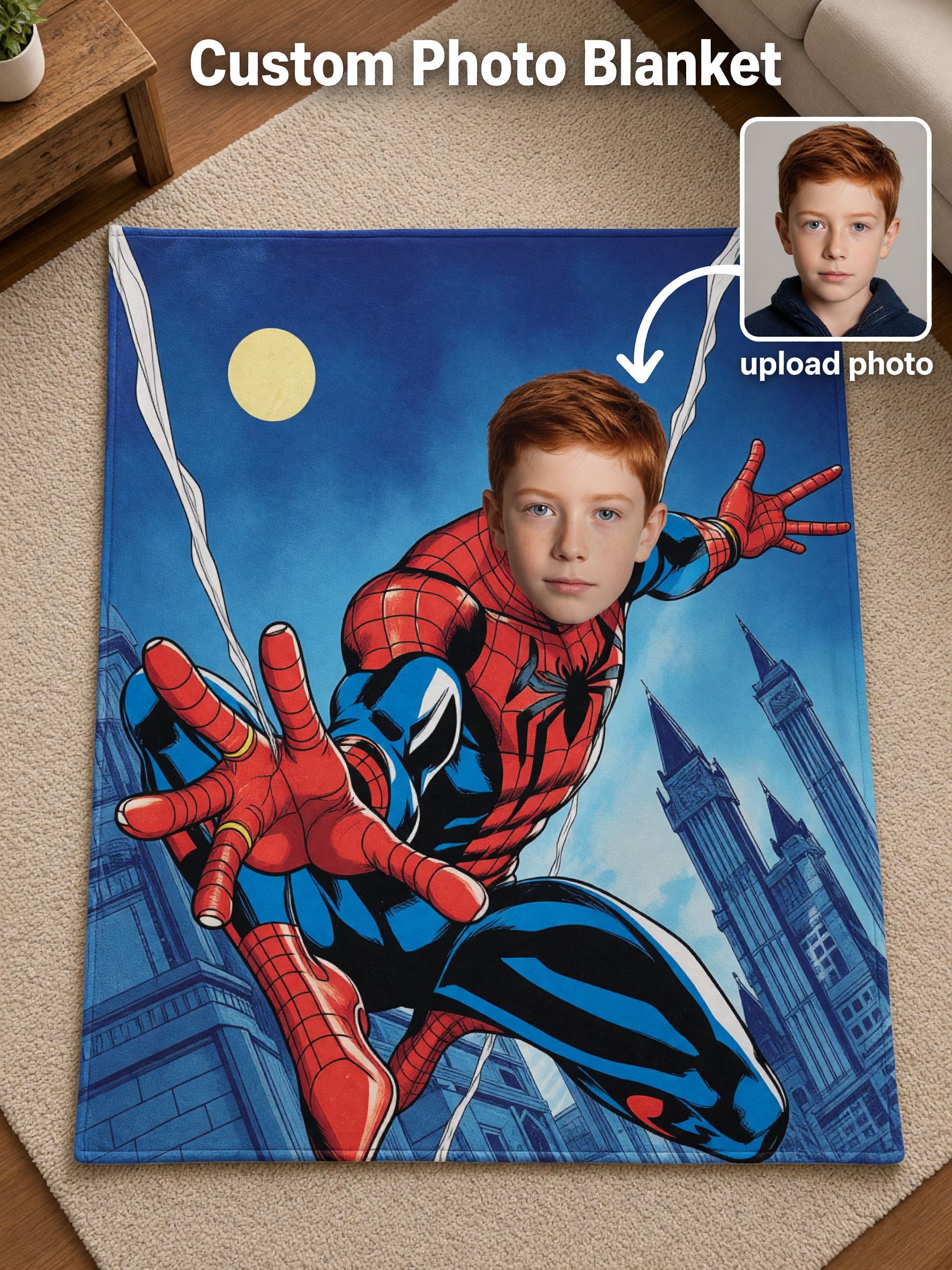 Custom Face Superhero Flannel Throw Blanket Soft Plush Fleece Bed Couch Cover Ideal Personalized Birthday Gift for Kids
