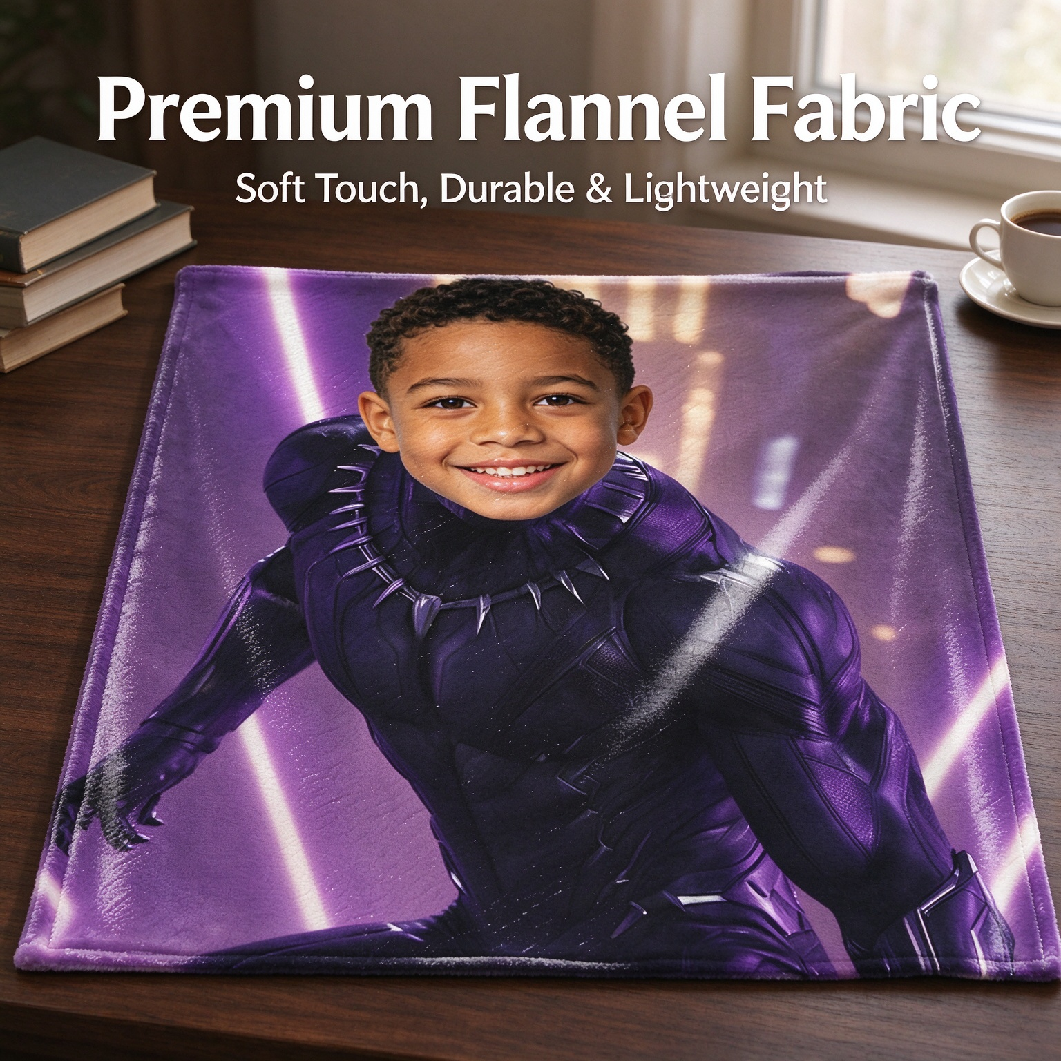 Custom Face Superhero Blanket Personalized Photo Flannel Throw Ultra-Soft Purple Hero Suit Design Ideal Birthday Gift