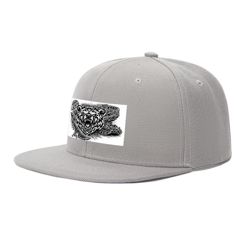 Flat Brim Baseball Cap Bear Head Tactical Art Print Streetwear Underground Skate Style for Basketball Court Skate Park Urban Scene Men Women Hip Hop Riders