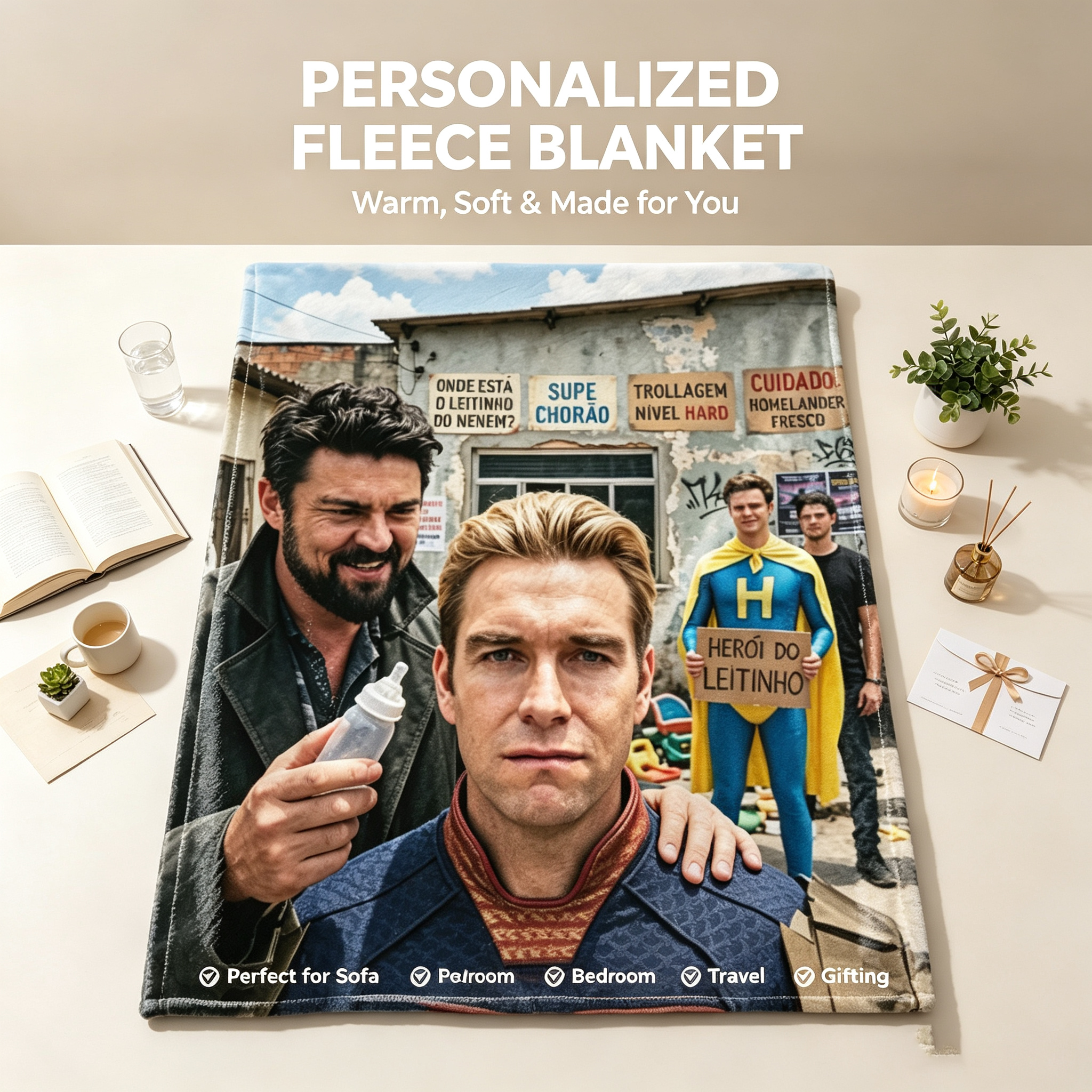 Custom Face Blanket The Boys Homelander and Soldier Boy Flannel Blanket Perfect for Fans of Superhero Parody TV Series Ideal Gift for Birthday or Holiday Giveaway