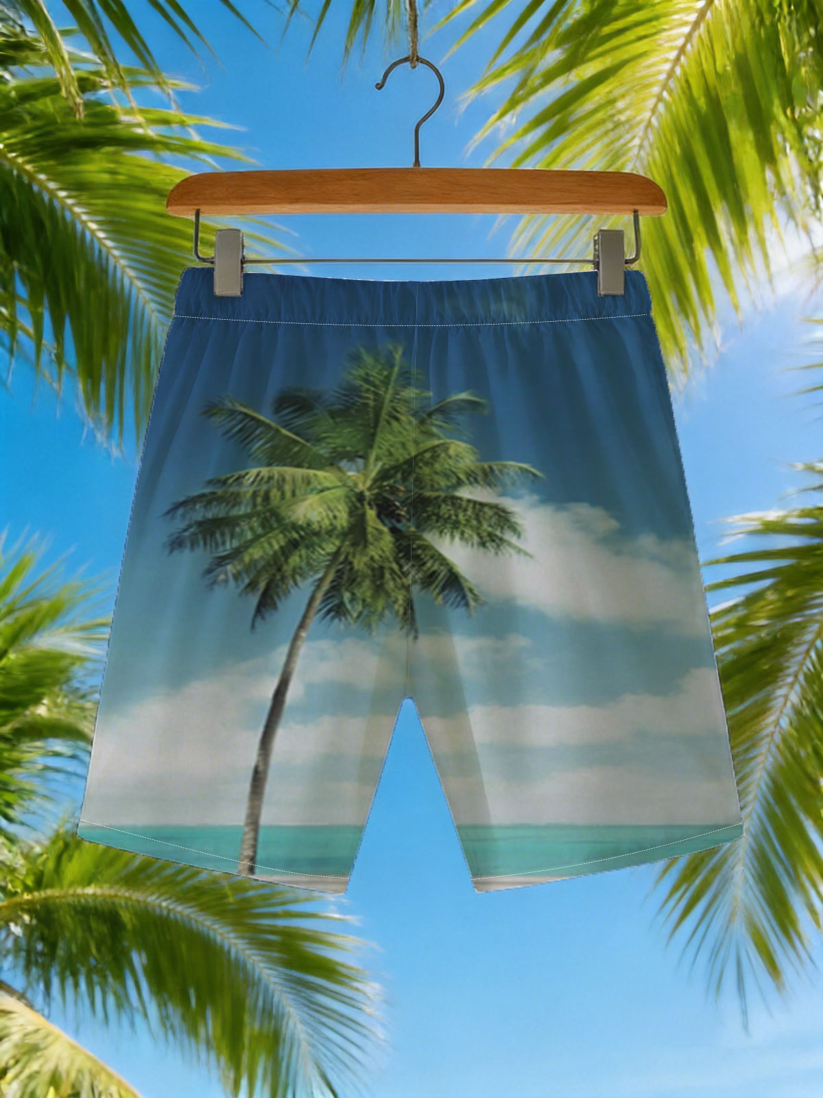 Solo Palm Tree by the Ocean Road -  Beach shorts