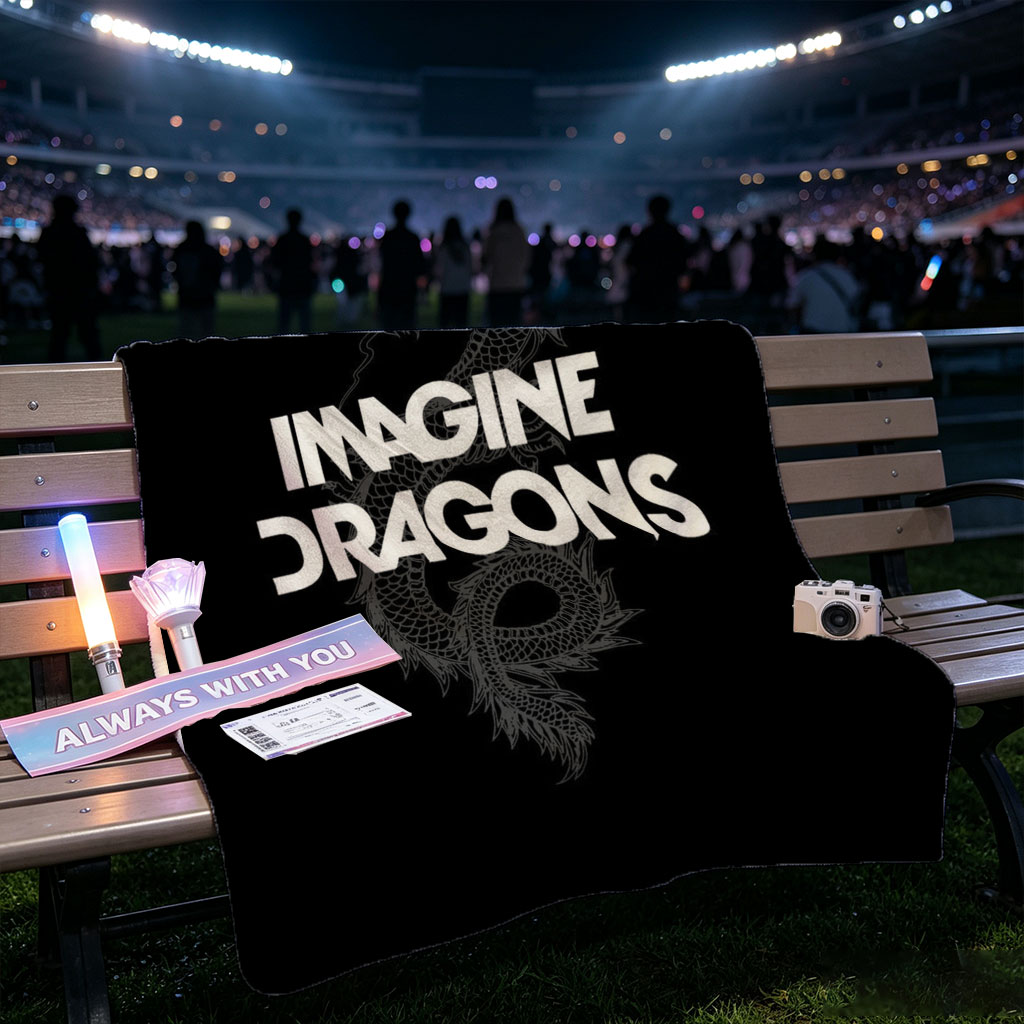 Imagine Dragons Band Logo with Dragon Art on Black Background - Blankets