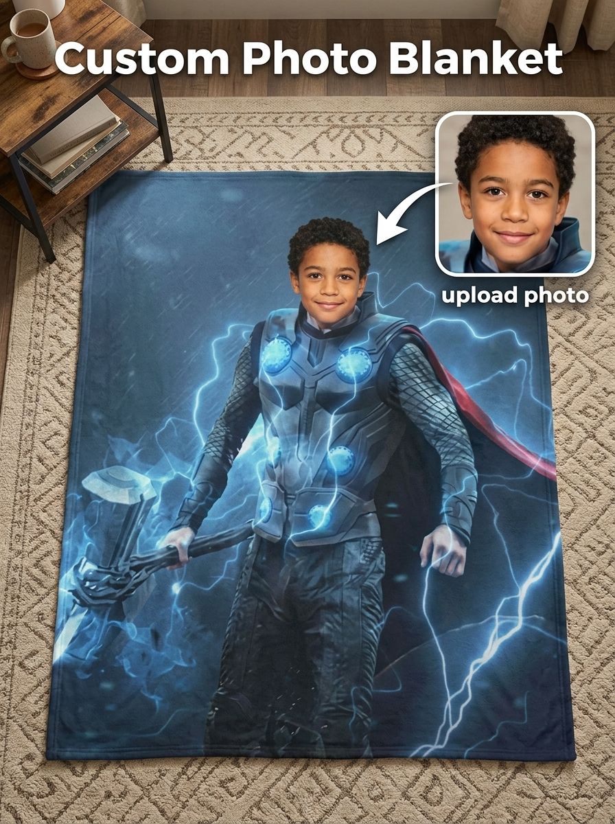 Custom Photo Superhero Flannel Blanket, Personalized Cozy Throw for Kids Adults Bed Couch, Memorable Keepsake Gift