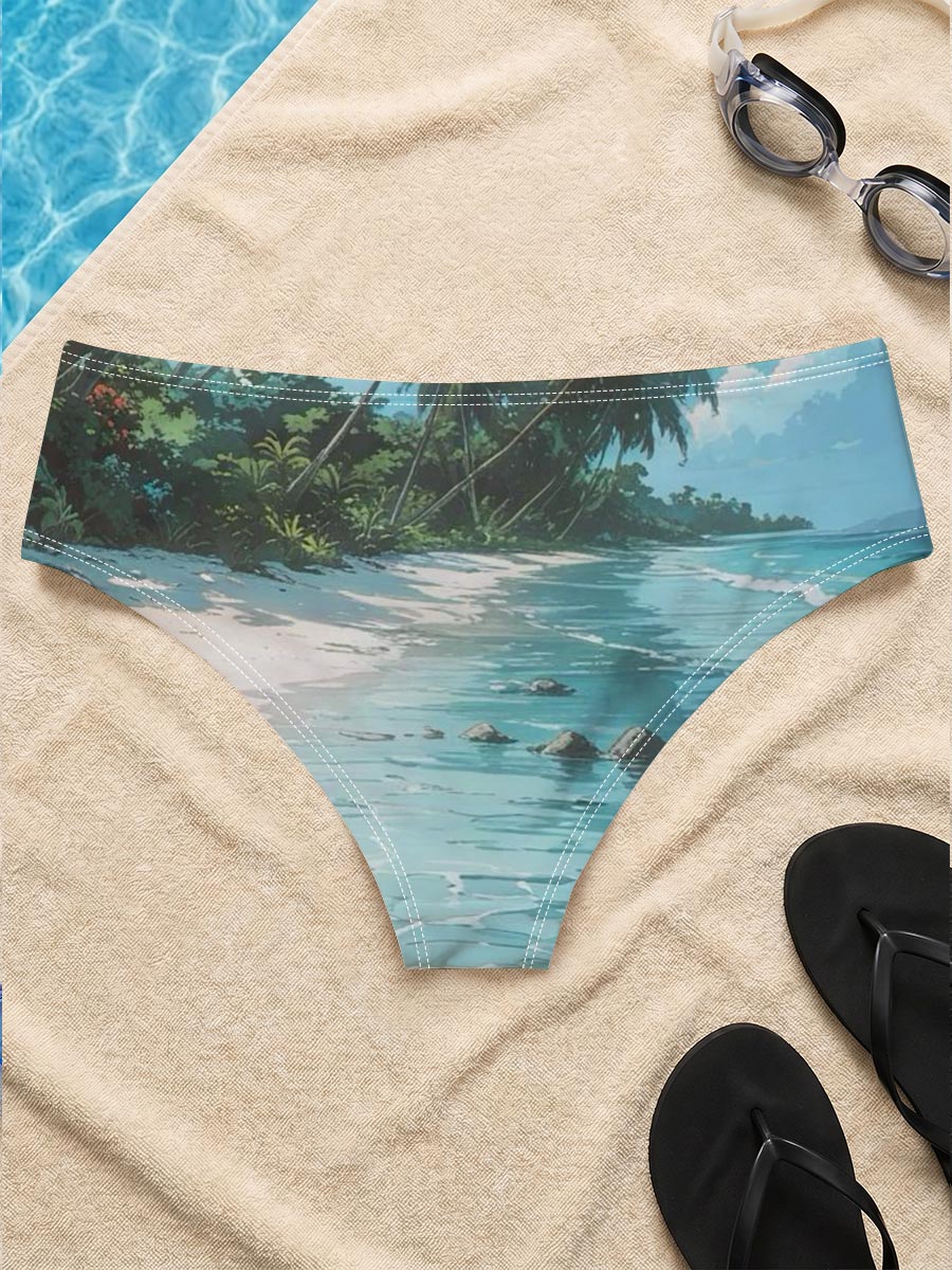 Serene Tropical Beach with Palm Trees and Crystal Clear Water -  Men's swim trunks