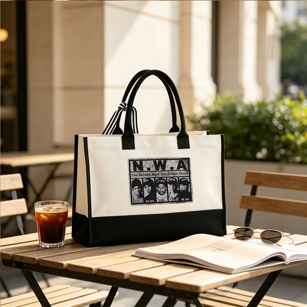 N.W.A: The World's Most Dangerous Group - Ice Cube, MC Ren, Eazy-E, DJ Yella, Dr. Dre - Canvas patchwork gift tote bag