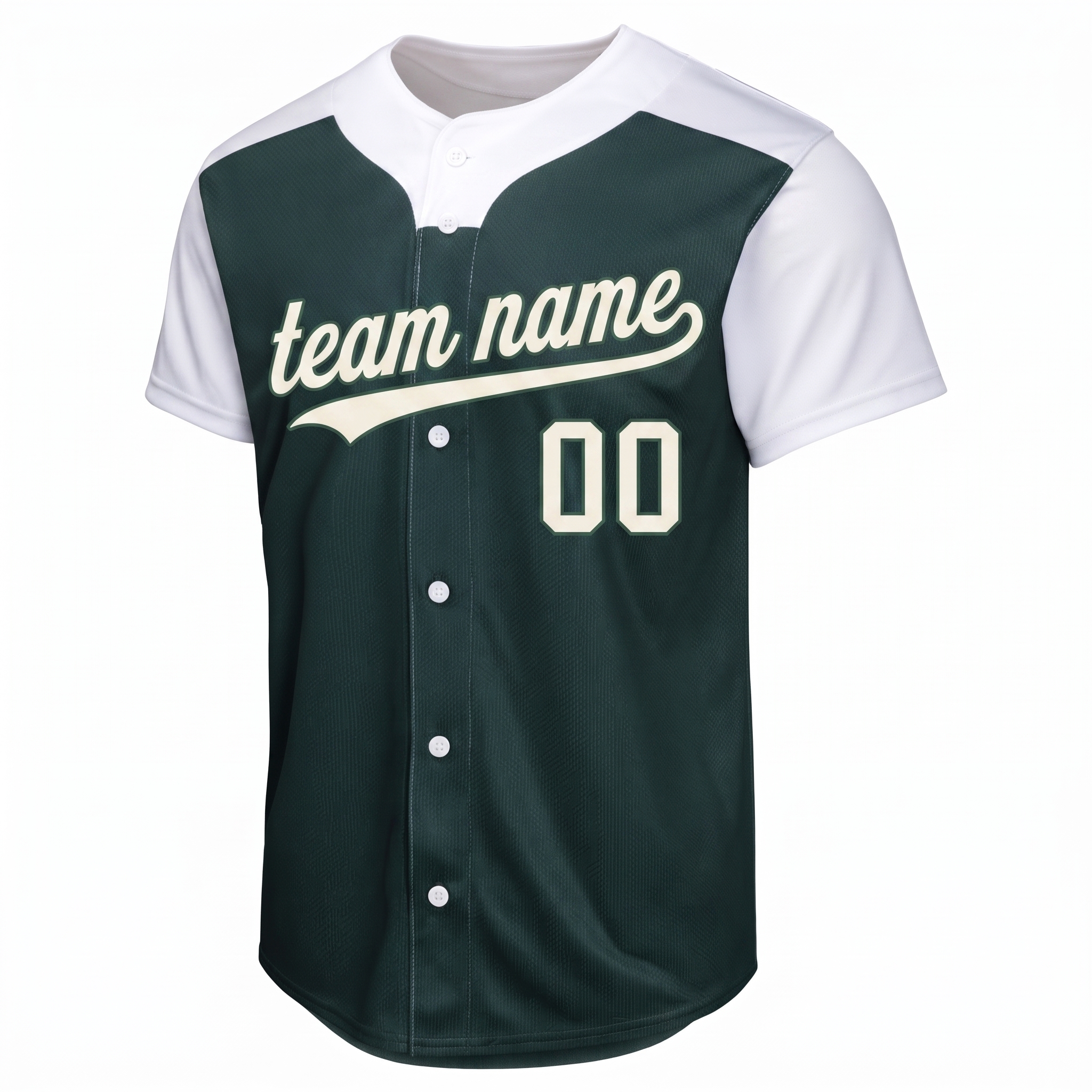 Custom Printed Colorado Mountain Peak Style Baseball Jersey Dark Green White Button Down Shirt for Men and Women