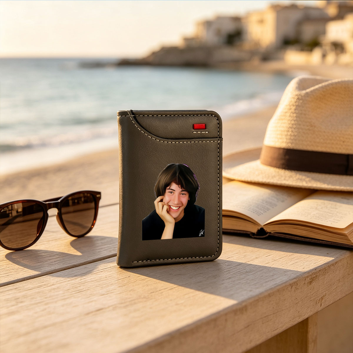 Smiling Young Man with Hand on Chin - Vertical Style Wallet