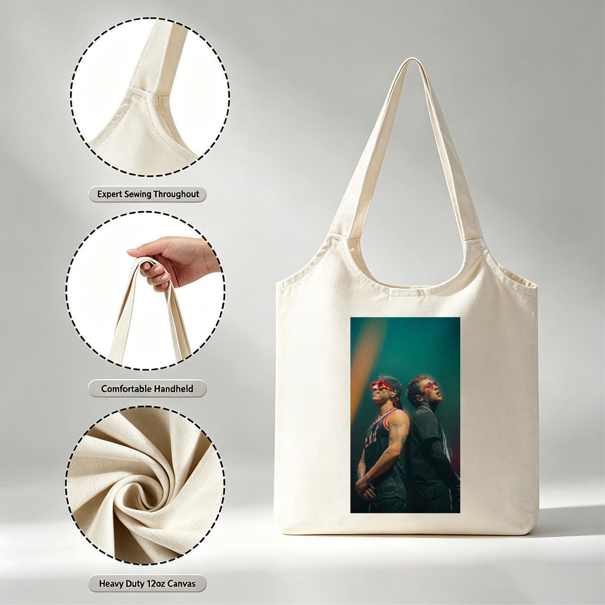 Lil Wayne and The Weeknd on Stage Performing at a Concert - Canvas shoulder bags/