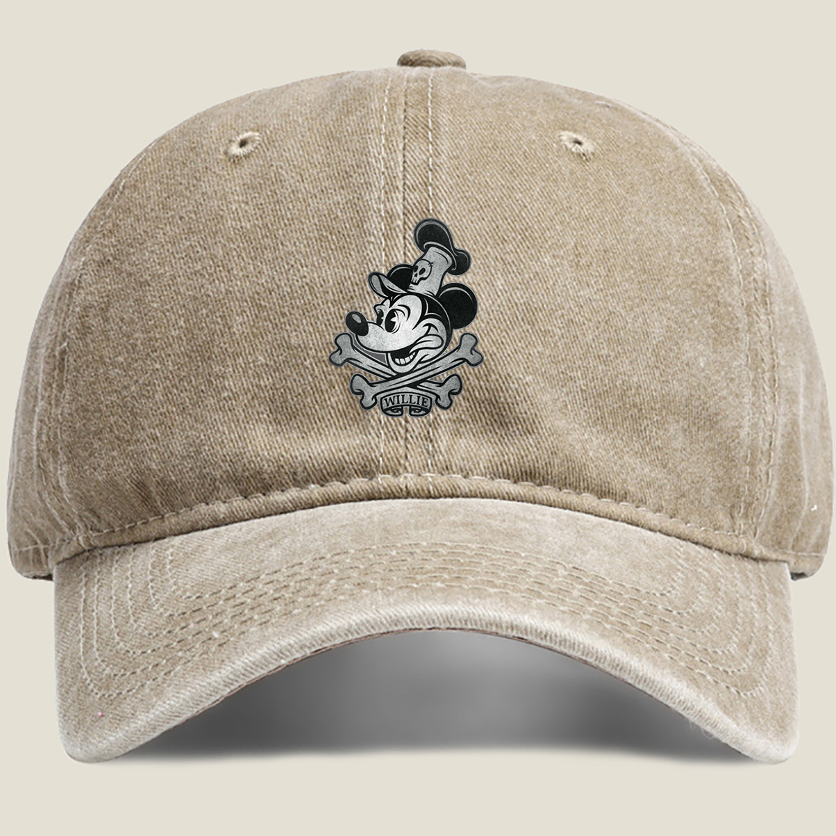 Mickey Mouse Pirate Skull and Crossbones Design - Washed Denim - Baseball Cap