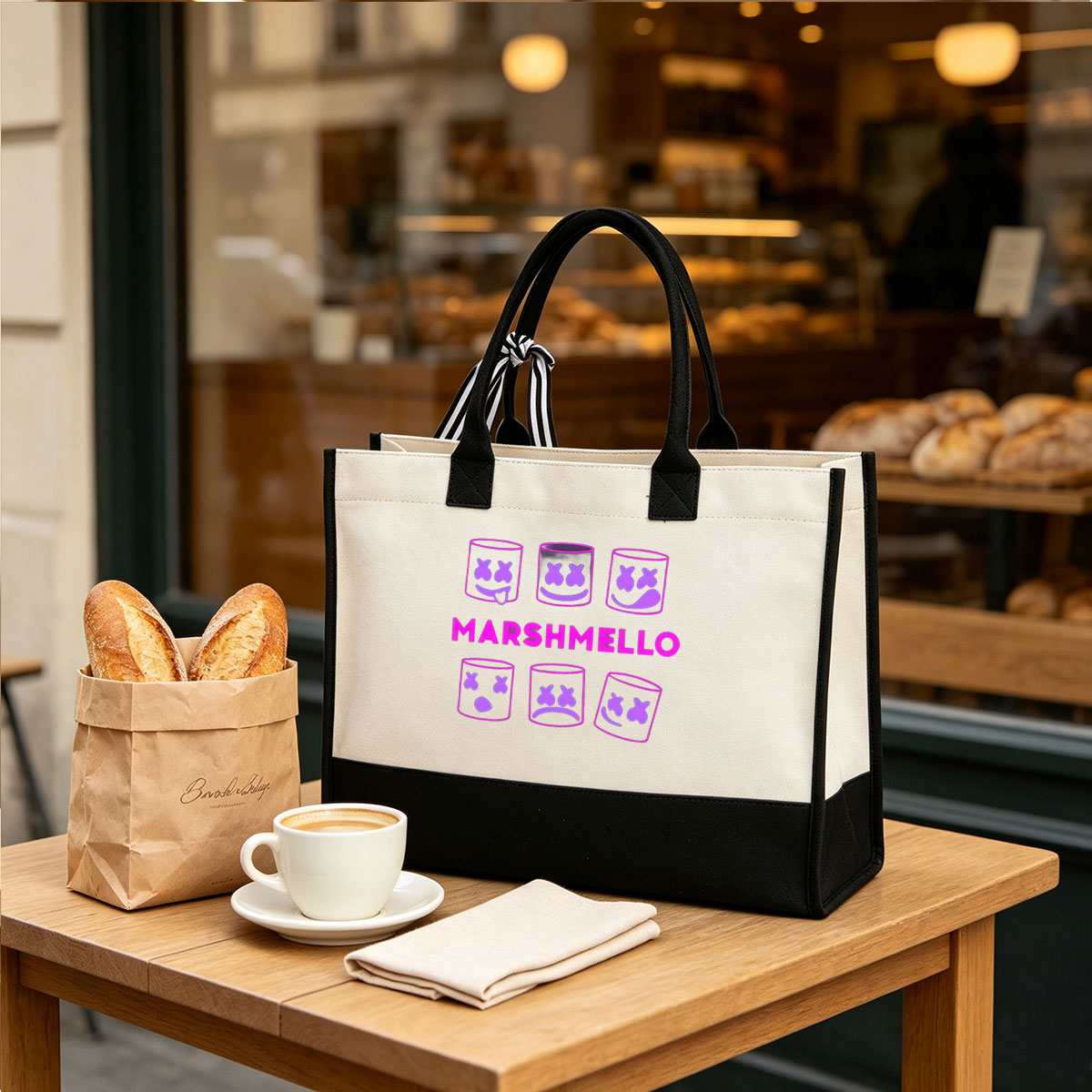 Marshmello: Iconic Helmet Faces and Logo Display - Canvas patchwork gift tote bag