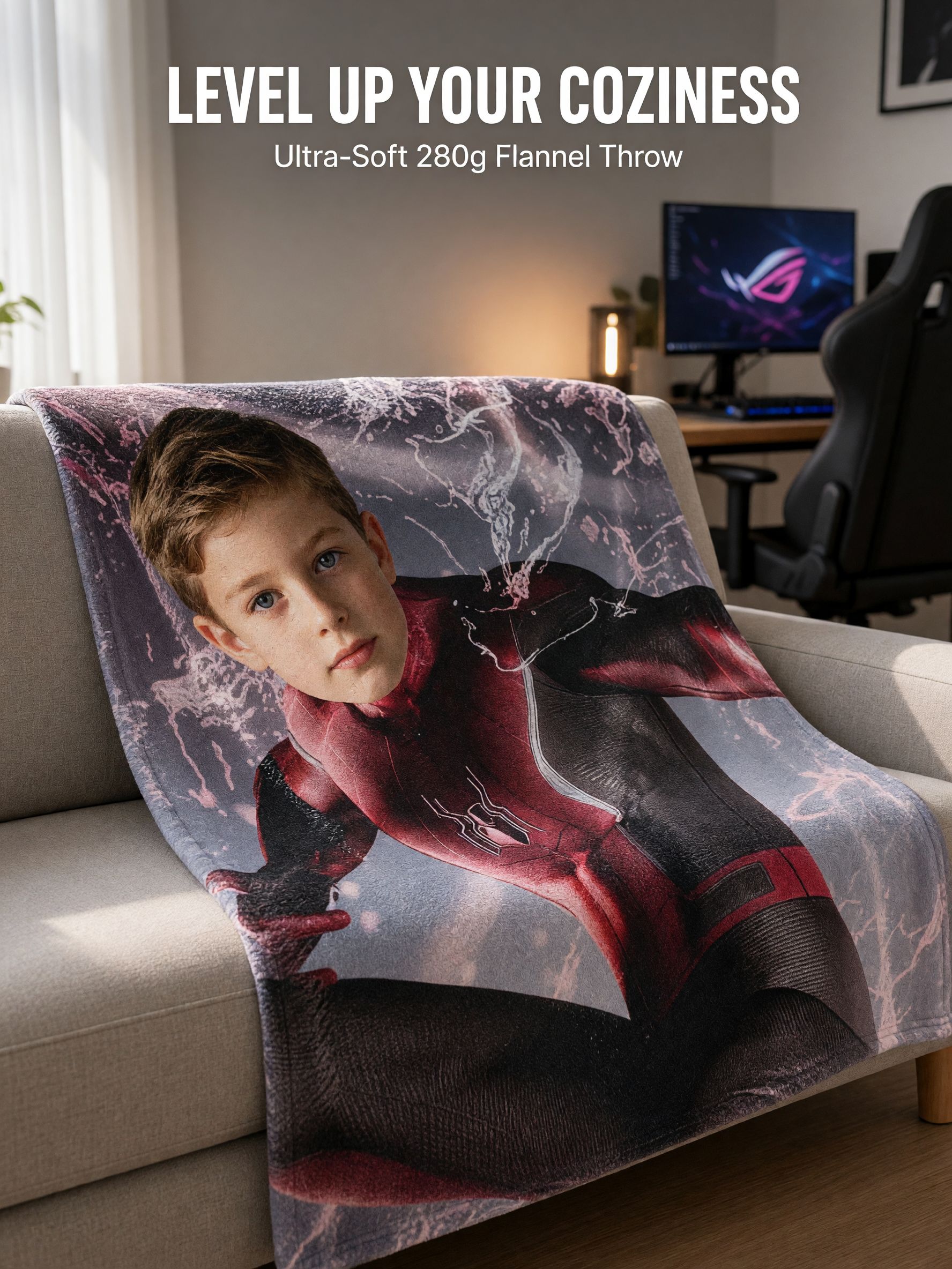Custom Superhero Face Blanket Ultra Soft Flannel Fleece Throw Skin Friendly Personalized Gift for Kids Bed Couch