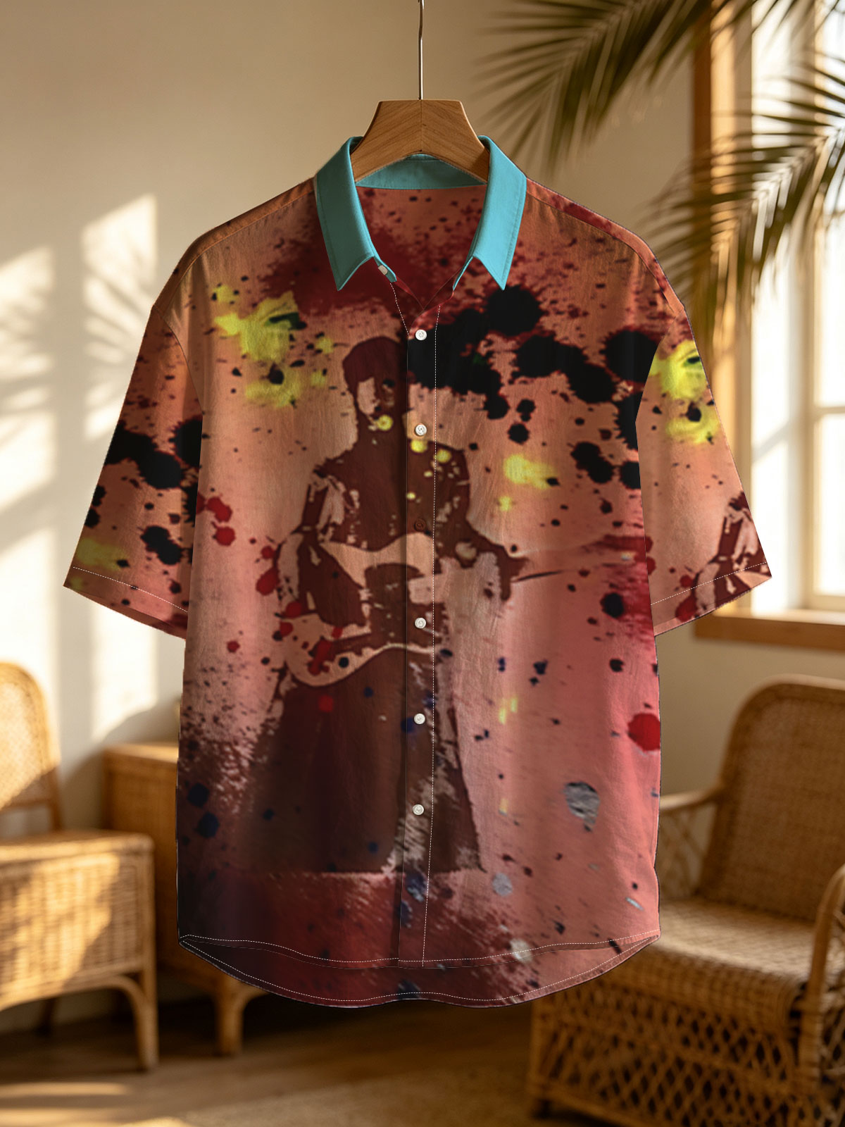 Guitarist Silhouette in Abstract Splash Art -  Shirt