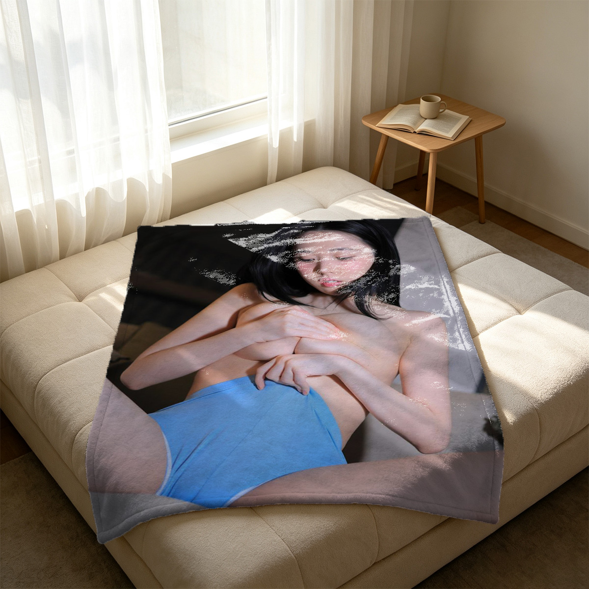 Two Models in Pearl Lingerie and Bridal Heels on White Fur Set - Blanket