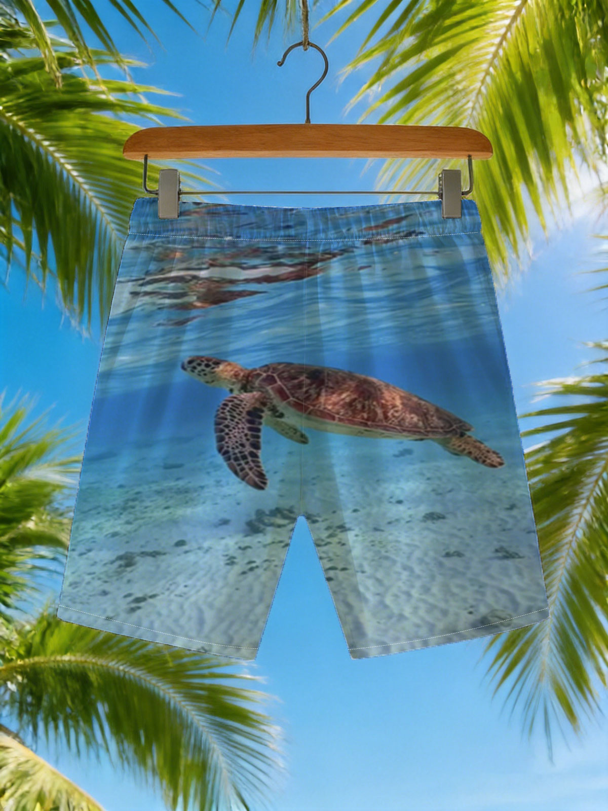 Sea Turtle Swimming in Crystal Clear Waters -  Beach shorts