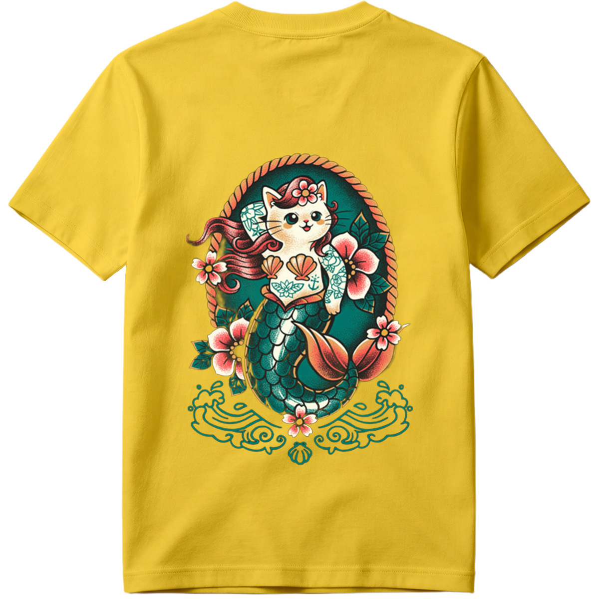Mermaid Cat with Floral Design - Tee