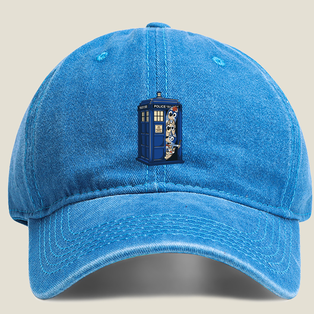 Bluey and Family in the TARDIS - Washed Denim - Baseball Cap