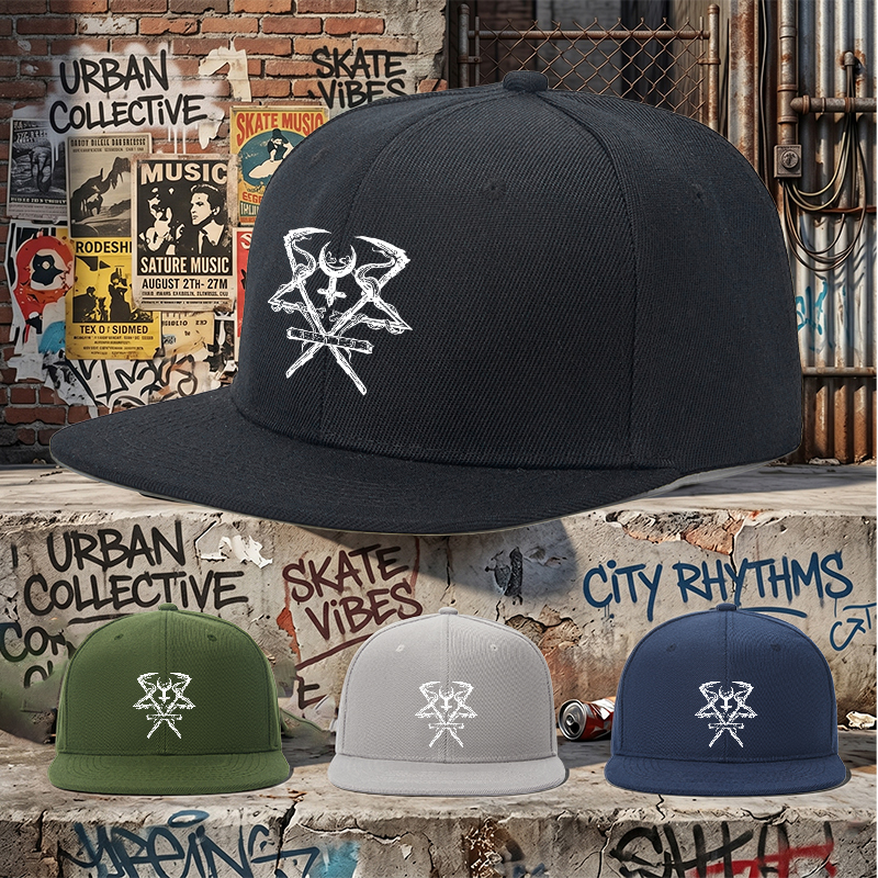 Flat Brim Baseball Cap with Intricate Crossed Swords and Symbolic Runes Design Streetwear Underground Skate Style for Basketball Courts Skate Parks Urban Explorers and Hip Hop Artists