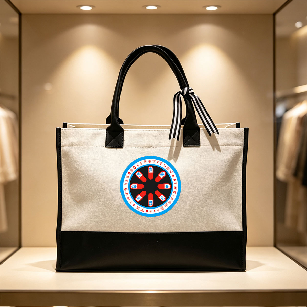 Red Pill -182- with Symbols and Icons Around a Circular Design - Canvas patchwork gift tote bag