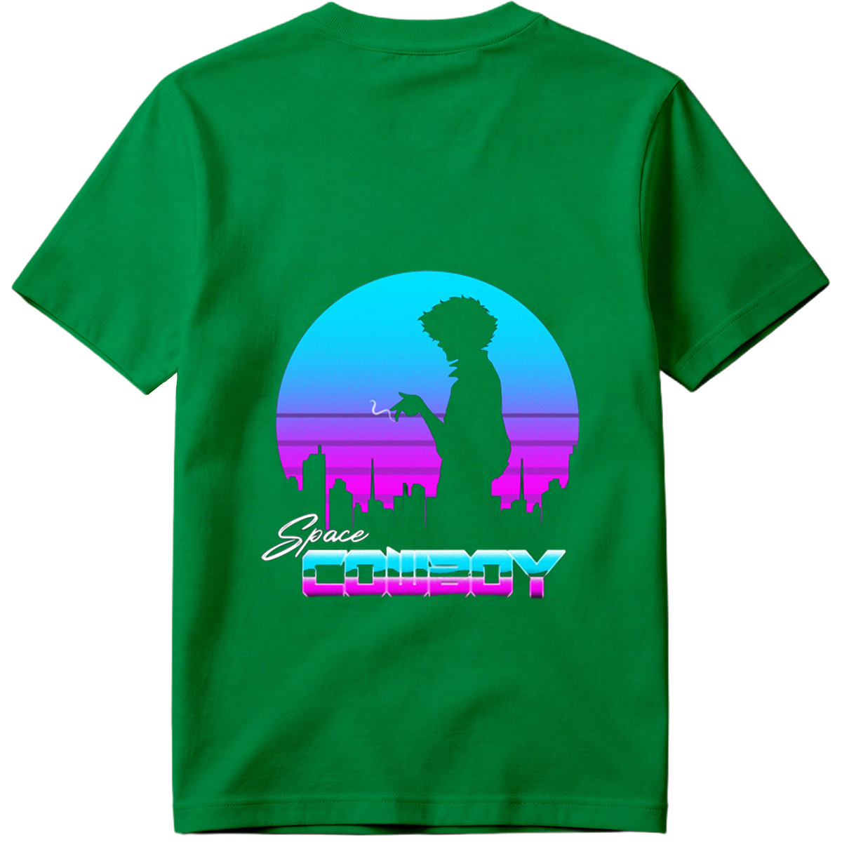 Space Cowboy - Silhouette of a Man Against a Neon Cityscape - Tee