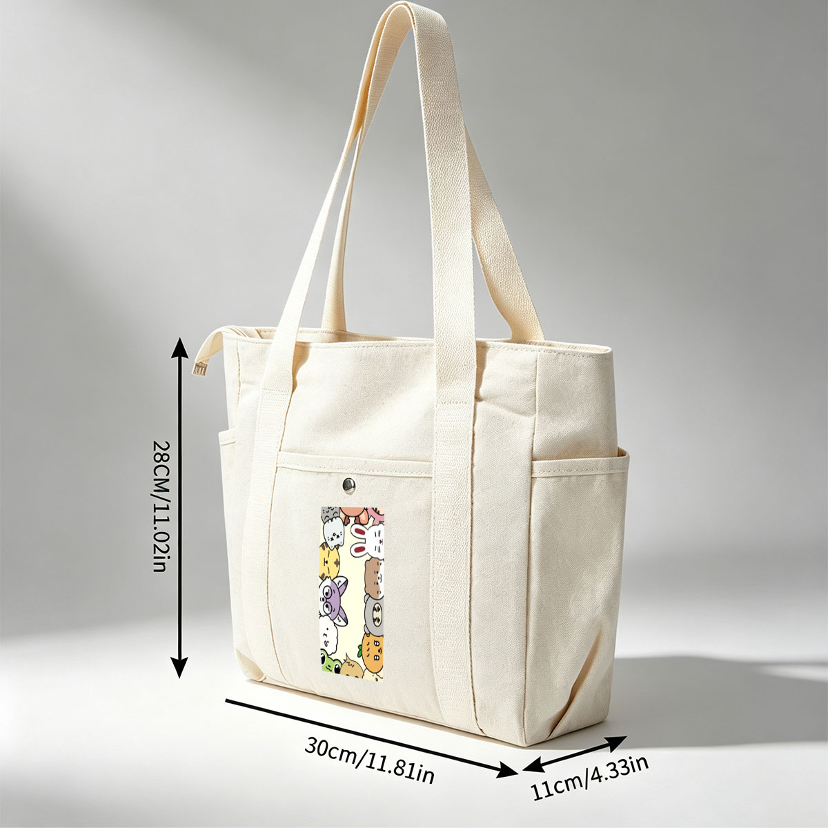 Cute Cartoon Characters in a Playful Pattern with Whimsical Expressions and Bright Colors - Multi-pocket bags