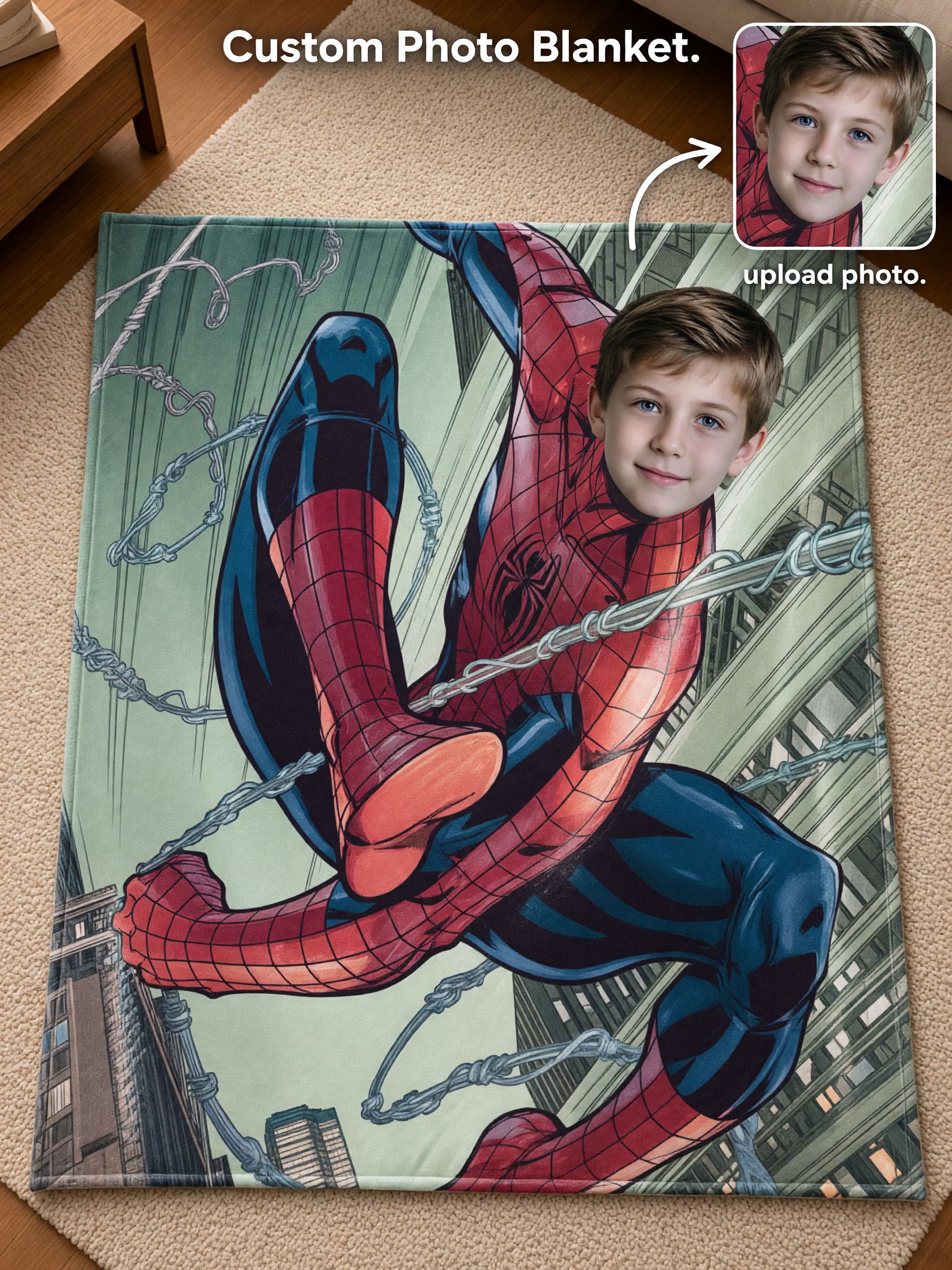 Custom Photo Face Superhero Flannel Throw Blanket Personalized Picture Fleece Bed Throw Cozy Superhero Gift for Kids