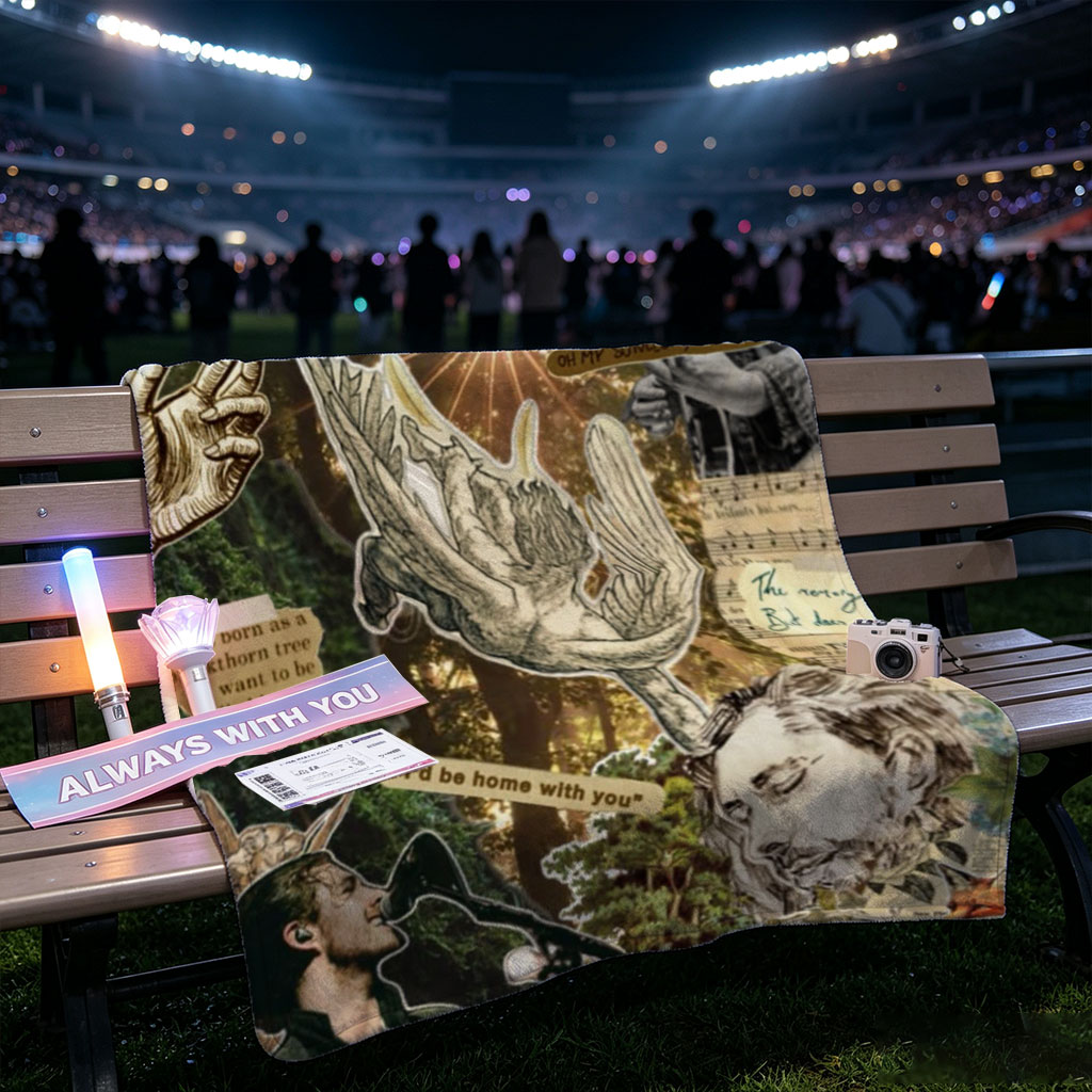 Ed Sheeran Concert Scene with Nature and Lyrics Collage Art - Blankets
