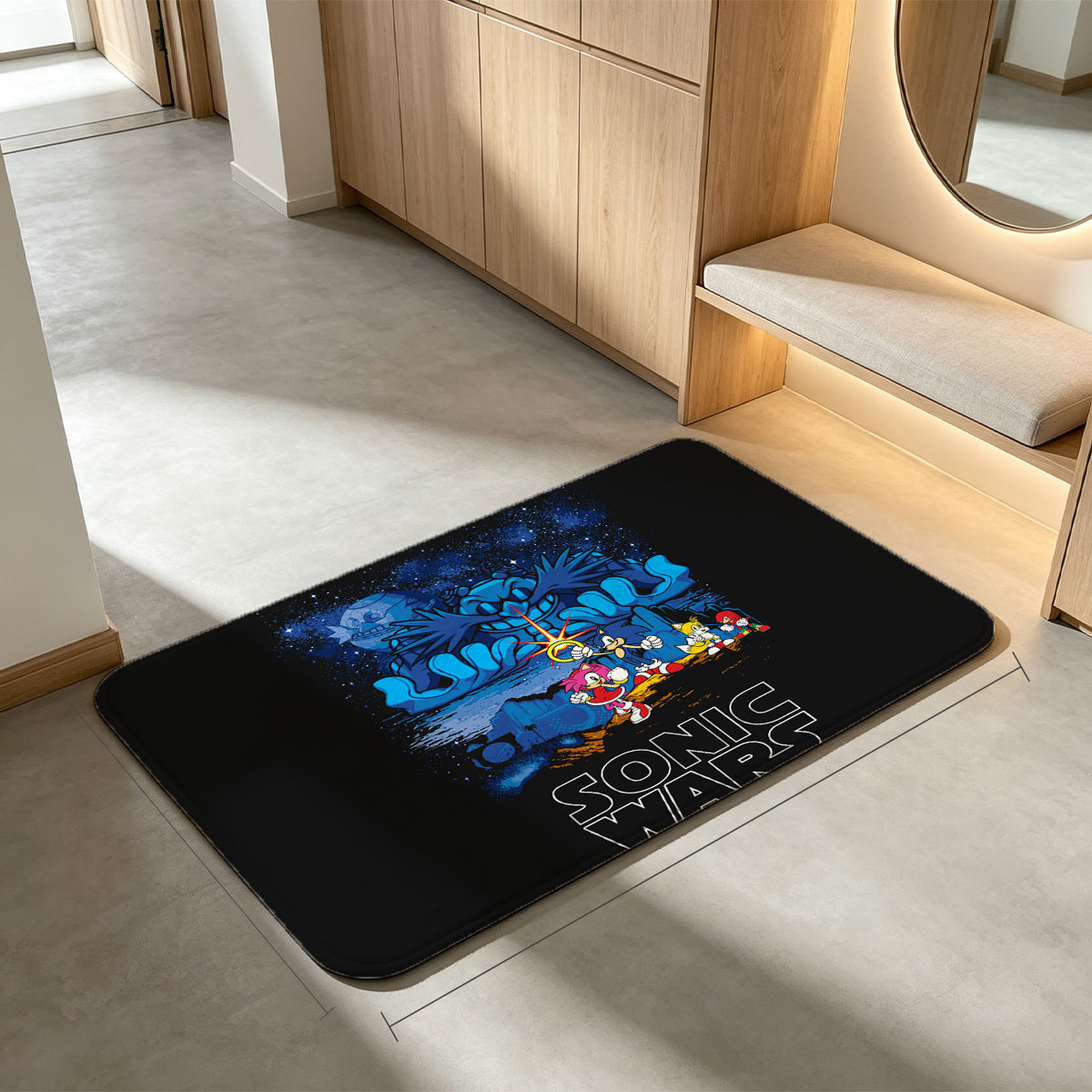 Sonic Wars: Sonic, Amy, Tails, Knuckles vs. Dark Lord in Cosmic Battle - Flannel floor mat