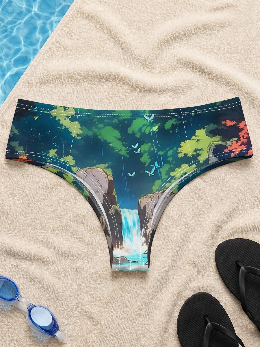 Serene Forest Stream with Waterfall and Butterflies -  Men's swim trunks