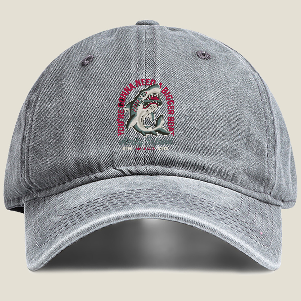 Jaws - Amity Island Shark Design - Washed Denim - Baseball Cap