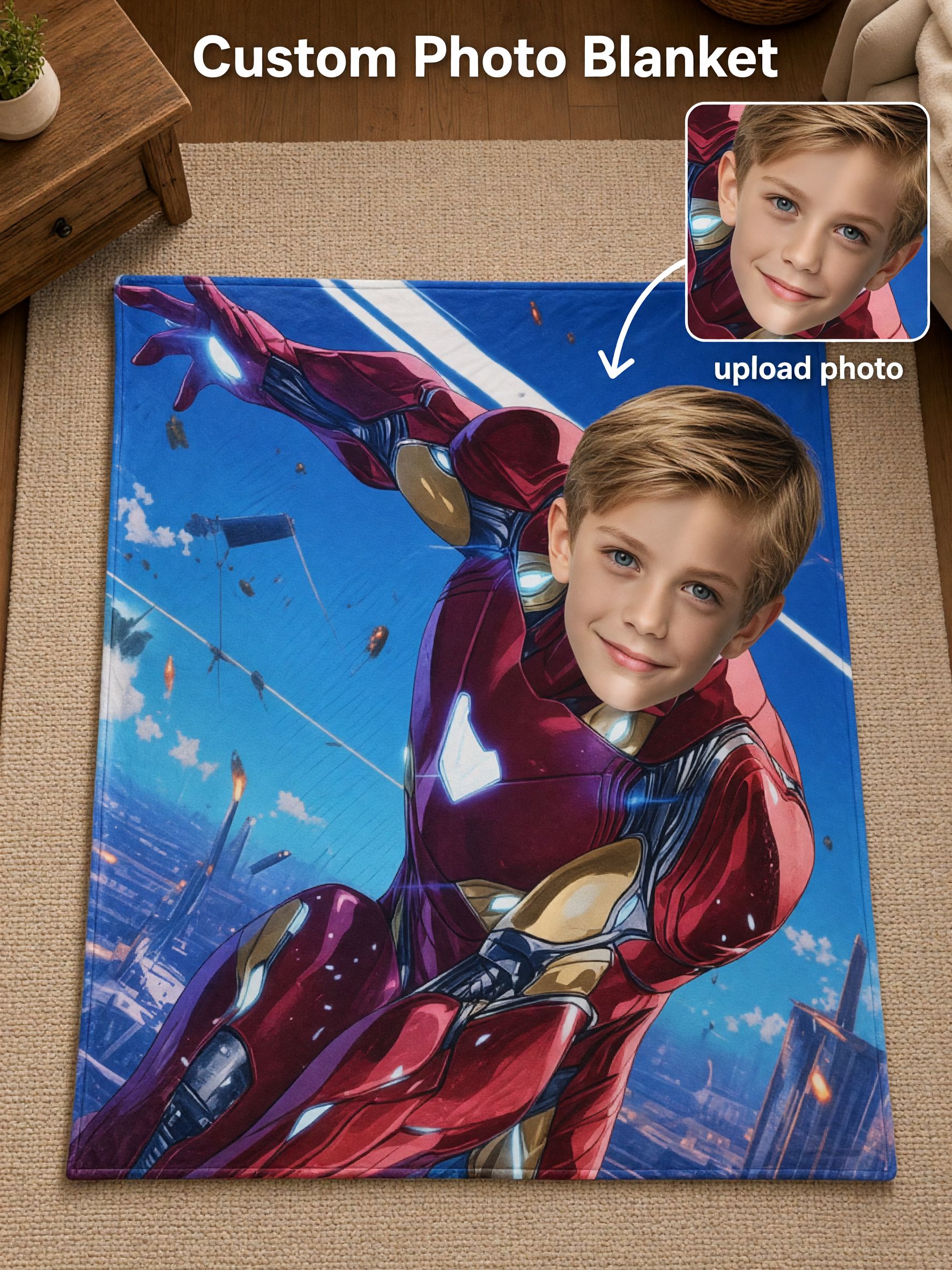 Custom Photo Face Blanket Personalized Superhero Flannel Fleece Throw Soft Skin-Friendly Warm Bed Sofa Cover Ideal