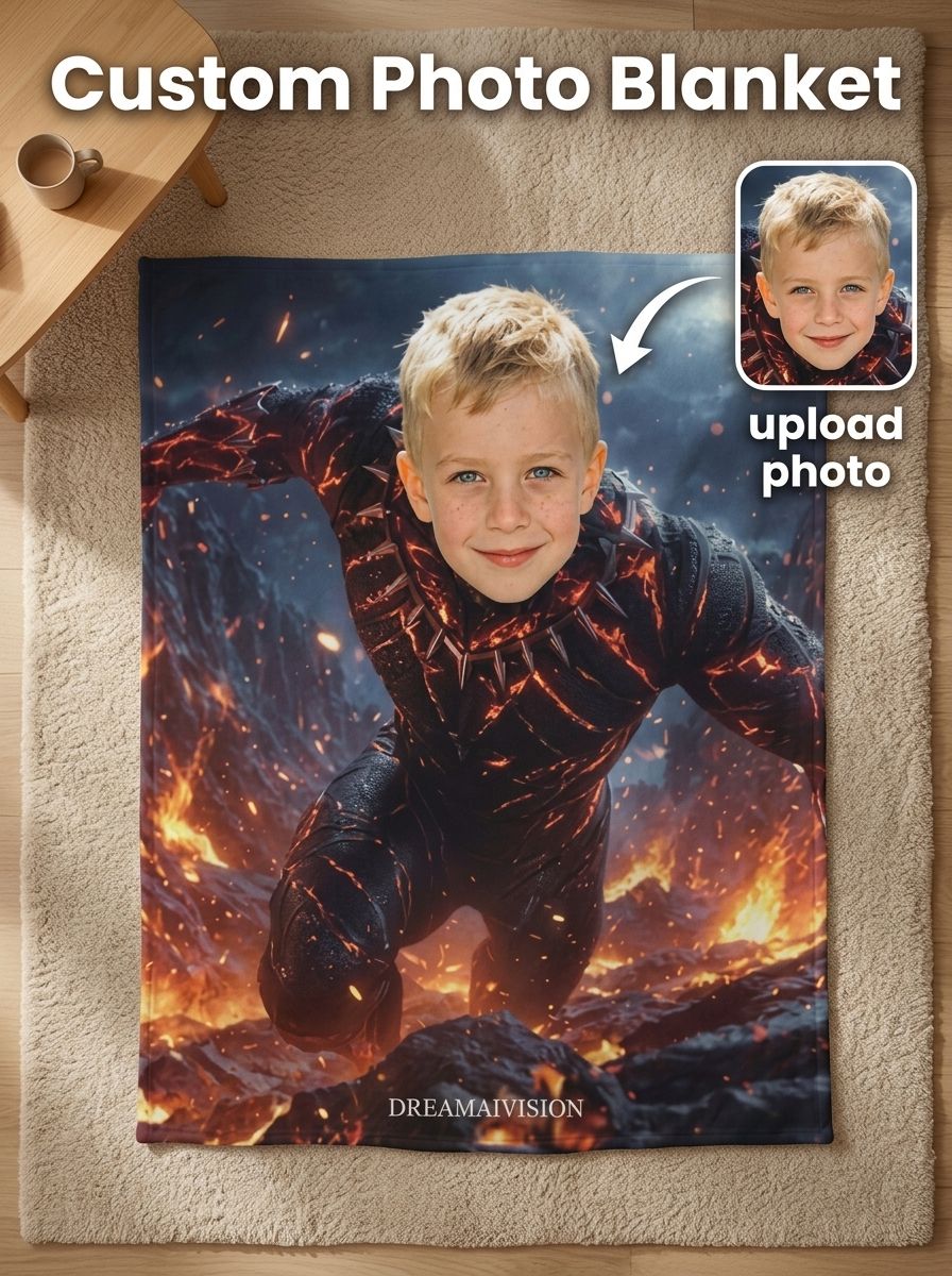 Custom Face Photo Superhero Flannel Blanket Ultra Soft Anti Pilling Fleece Throw Ideal Personalized Gift for Kids Family
