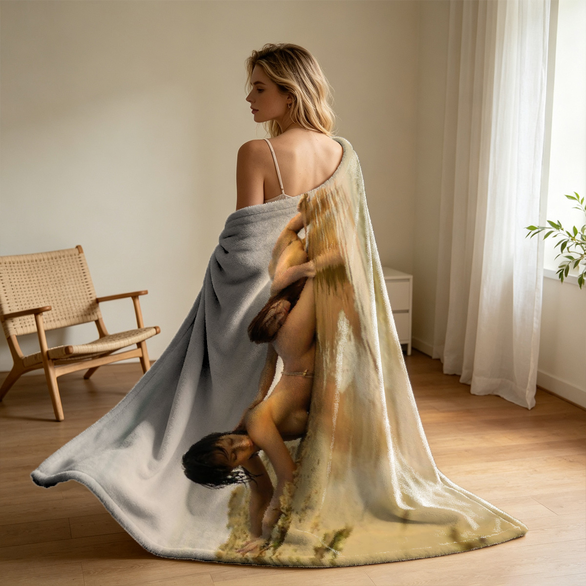 Nude Ariana Grande Lying on Outdoor Wicker Sofa - Blanket