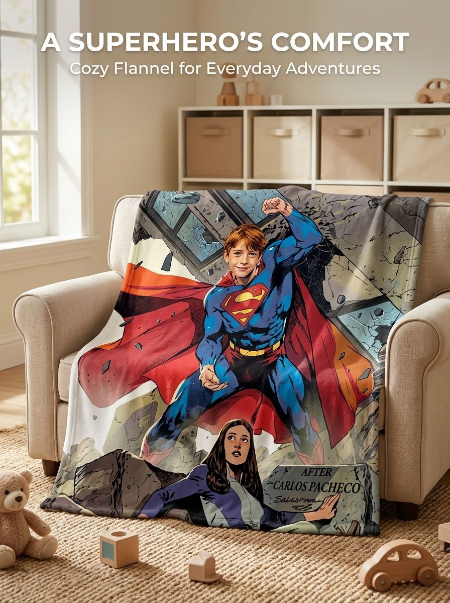 Custom Photo Superhero Flannel Fleece Blanket, Personalized Comic Character Face Throw for Kids and Adults