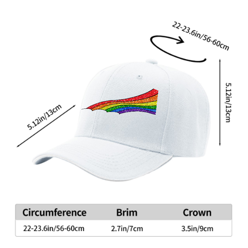 Unisex Classic Sandwich Hat with Glitter Rainbow Print Design | Lightweight Sun Protection Cap for Outdoor Activities, Beach, Travel, and Pride Events | Suitable for Adults Seeking Stylish and Comfortable Headwear