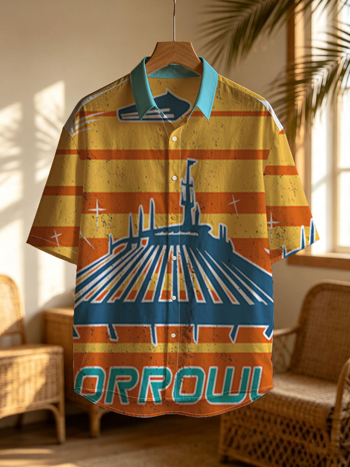 Tomorrowland: Iconic Space Mountain Silhouette with Retro Solar Background -  Shirt