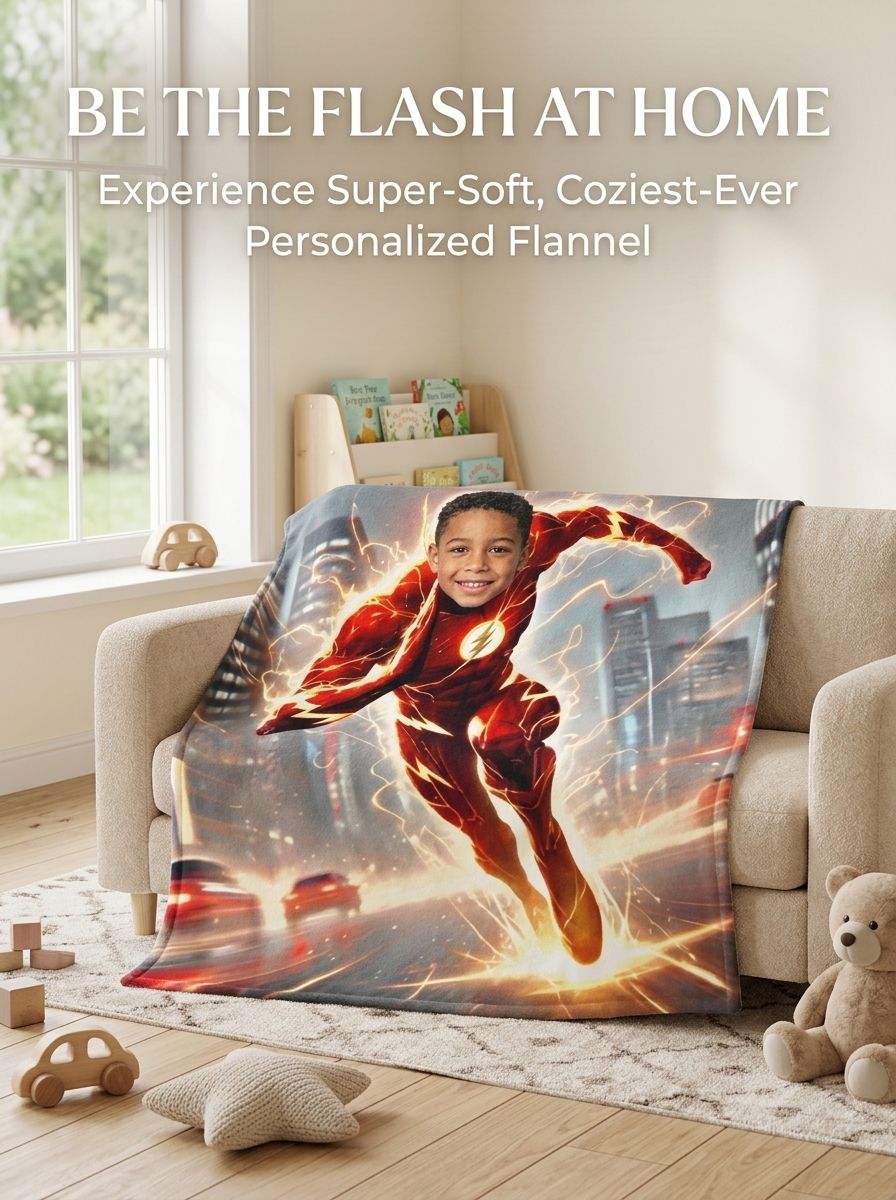 Personalized Superhero Face Photo Blanket Custom Flannel Fleece Throw Soft Skin Friendly Bed Couch Gift for Kids