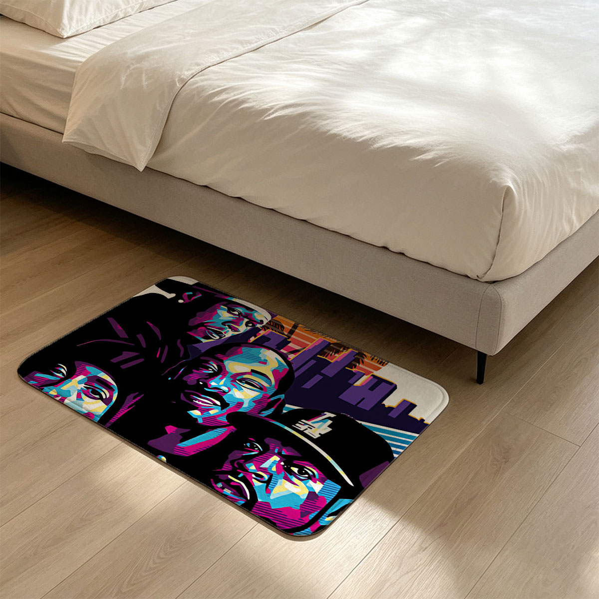 N.W.A. - Compton's Most Wanted: Ice Cube, Dr. Dre, Eazy-E, and MC Ren in Vibrant Urban Art Style - Flannel floor mat